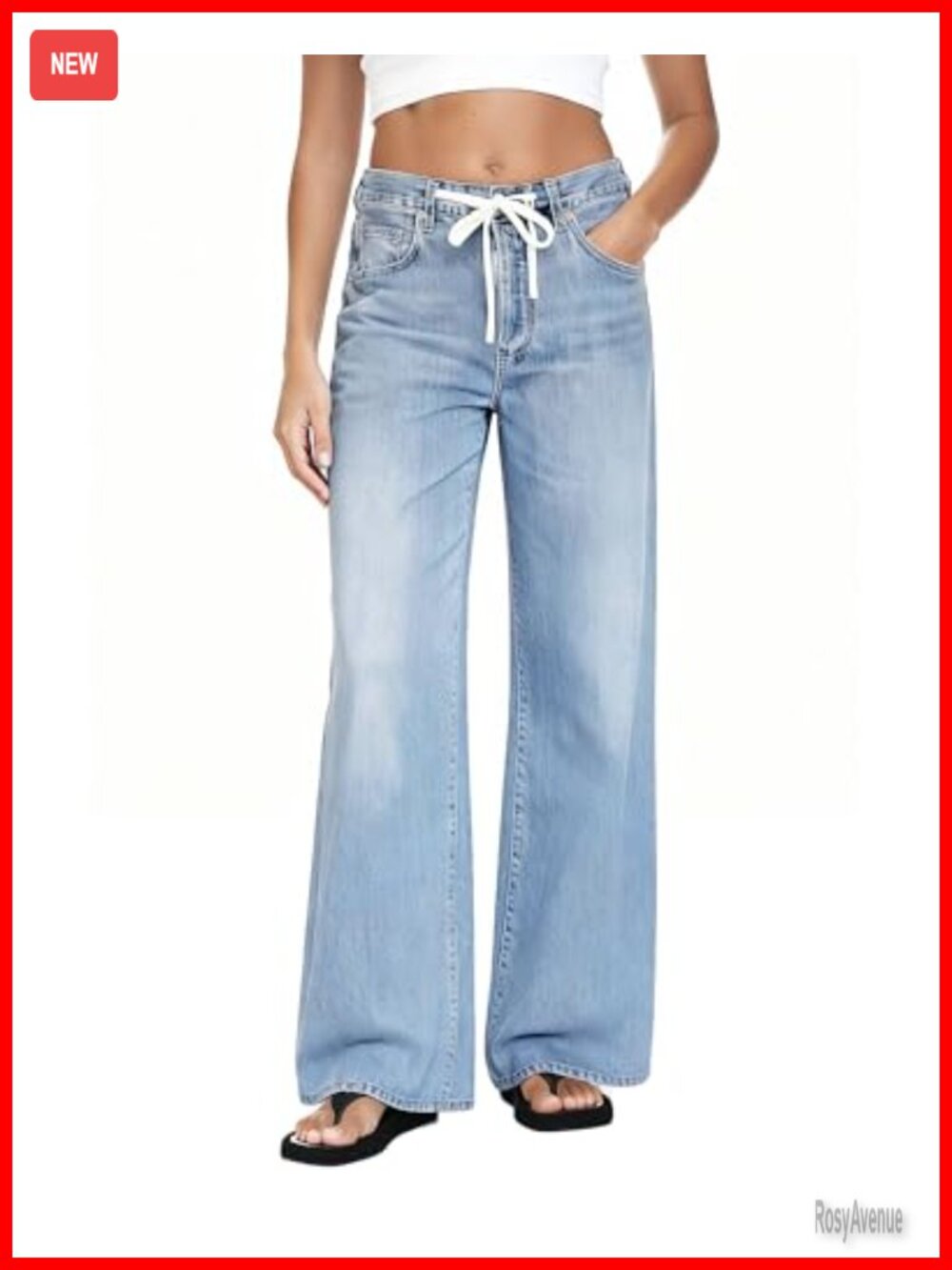 Wide Leg High Waist Baggy Jeans Drawstring Denim Pants